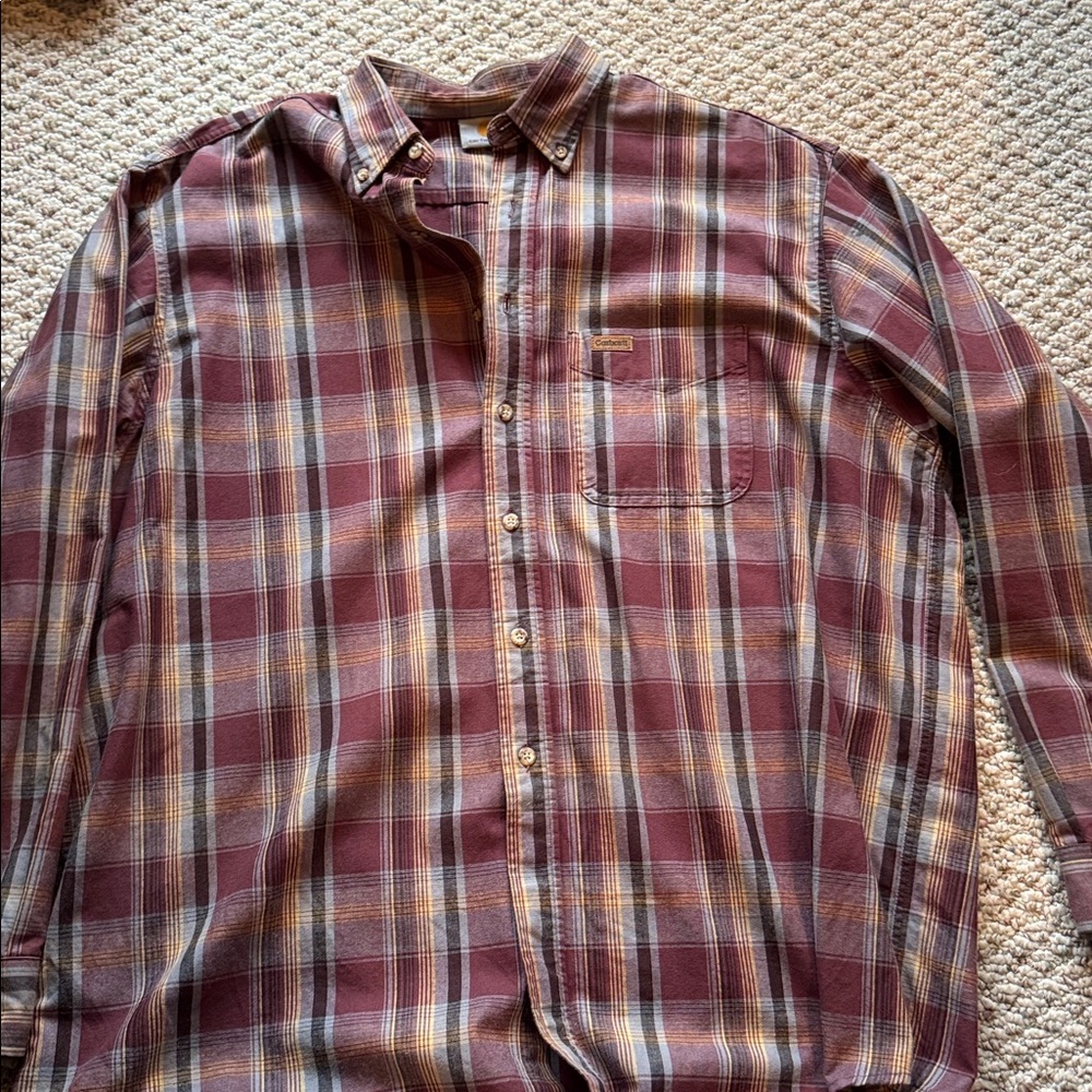 Carhartt Men’s Buttoned Plaid Shirts - Maroon and Beige